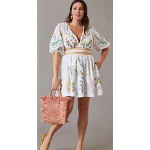 NWOT Anthropologie deep v embroidered floral dress, $325 XL C1